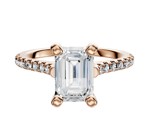 14K Rose Gold 4 Prong Cathedral Dome 1-Row-Pave 2.5mm Engagement Ring