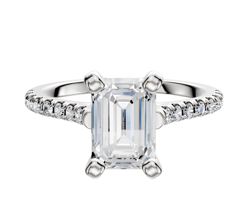 18K White Gold 4 Prong Cathedral Dome 1-Row-Pave 2.5mm Engagement Ring