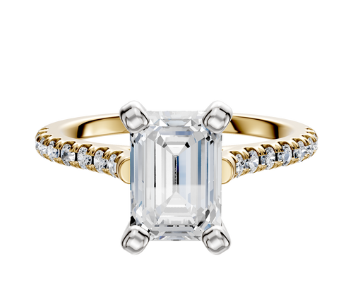 18K Two Tone 4 Prong Cathedral Dome 1-Row-Pave 2.5mm Engagement Ring