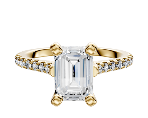 18K Yellow Gold 4 Prong Cathedral Dome 1-Row-Pave 2.5mm Engagement Ring