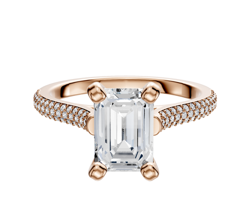 18K Rose Gold 4 Prong Cathedral Dome 3-Row-Pave 2.0mm Engagement Ring