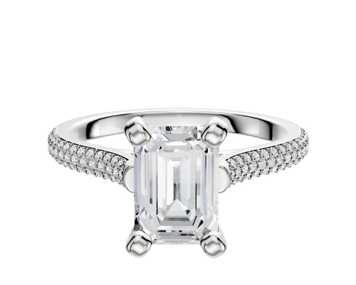 18K White Gold 4 Prong Cathedral Dome 3-Row-Pave 2.0mm Engagement Ring