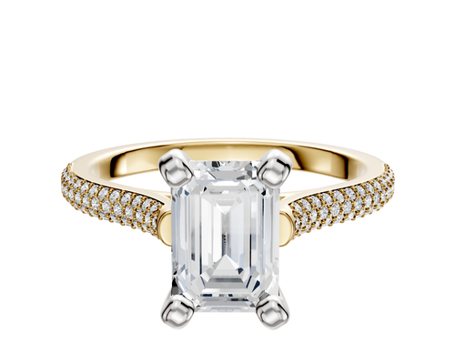 18K Two Tone 4 Prong Cathedral Dome 3-Row-Pave 2.0mm Engagement Ring