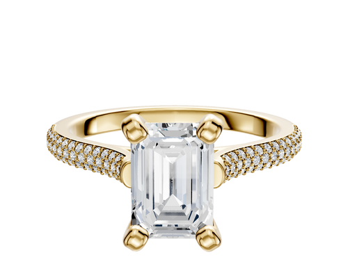14K Yellow Gold 4 Prong Cathedral Dome 3-Row-Pave 2.0mm Engagement Ring