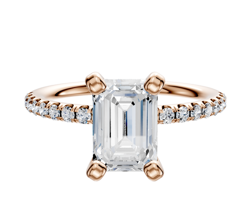 18K Rose Gold 4 Prong Classic Dome 1-Row-Pave 2.5mm Engagement Ring