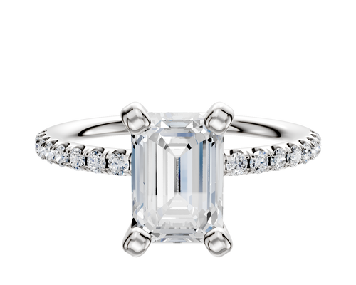 18K White Gold 4 Prong Classic Dome 1-Row-Pave 2.5mm Engagement Ring