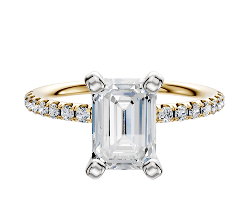 18K Two Tone 4 Prong Classic Dome 1-Row-Pave 2.5mm Engagement Ring