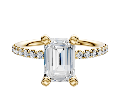 18K Yellow Gold 4 Prong Classic Dome 1-Row-Pave 2.5mm Engagement Ring