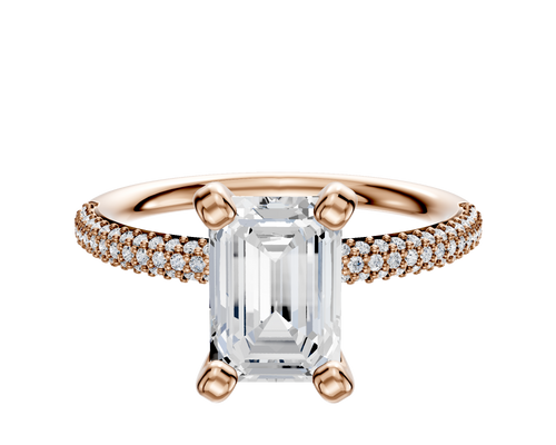 14K Rose Gold 4 Prong Classic Dome 3-Row-Pave 2.0mm Engagement Ring