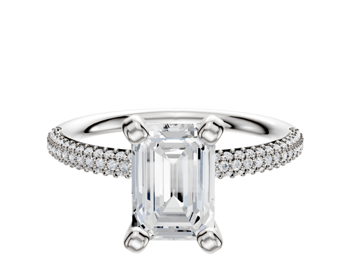 18K White Gold 4 Prong Classic Dome 3-Row-Pave 2.0mm Engagement Ring