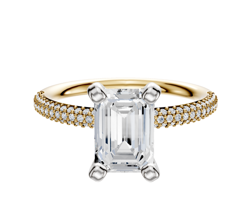 18K Two Tone 4 Prong Classic Dome 3-Row-Pave 2.0mm Engagement Ring