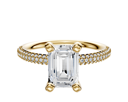 14K Yellow Gold 4 Prong Classic Dome 3-Row-Pave 2.0mm Engagement Ring