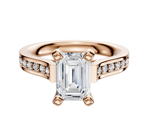 14K Rose Gold 4 Prong Cathedral Flat 1-Row-Pave 2.5mm Engagement Ring