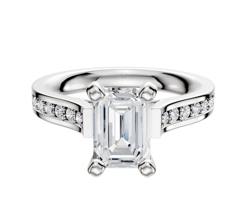 18K White Gold 4 Prong Cathedral Flat 1-Row-Pave 2.5mm Engagement Ring