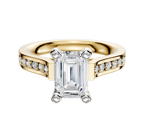 18K Two Tone 4 Prong Cathedral Flat 1-Row-Pave 2.5mm Engagement Ring