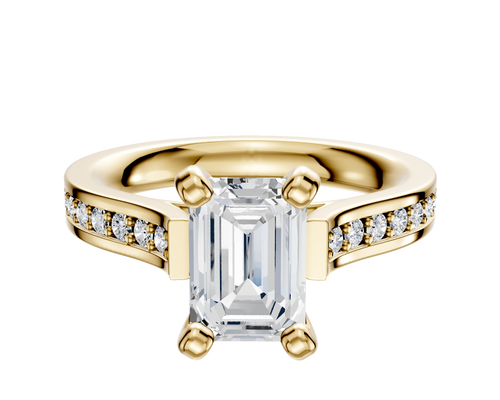 18K Yellow Gold 4 Prong Cathedral Flat 1-Row-Pave 2.5mm Engagement Ring