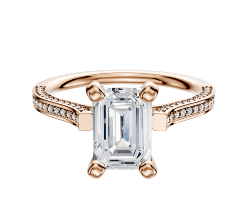 18K Rose Gold 4 Prong Cathedral Flat 3-Row-Pave 2.0mm Engagement Ring