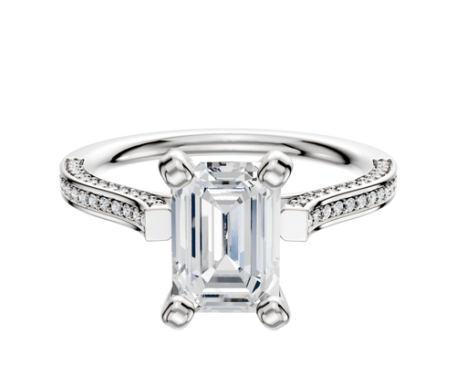 Platinum 4 Prong Cathedral Flat 3-Row-Pave 2.0mm Engagement Ring