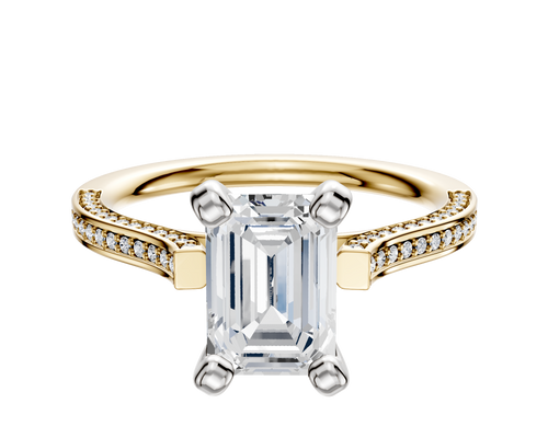 18K Two Tone 4 Prong Cathedral Flat 3-Row-Pave 2.0mm Engagement Ring