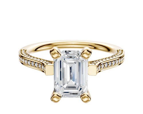 18K Yellow Gold 4 Prong Cathedral Flat 3-Row-Pave 2.0mm Engagement Ring