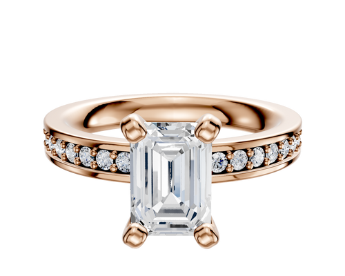 14K Rose Gold 4 Prong Classic Flat 1-Row-Pave 2.5mm Engagement Ring