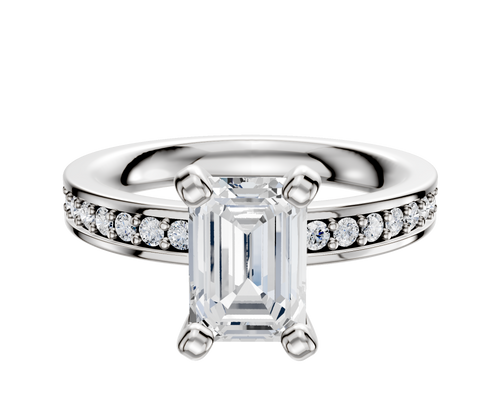 Platinum 4 Prong Classic Flat 1-Row-Pave 2.5mm Engagement Ring