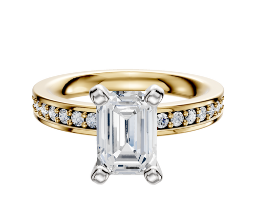 18K Two Tone 4 Prong Classic Flat 1-Row-Pave 2.5mm Engagement Ring