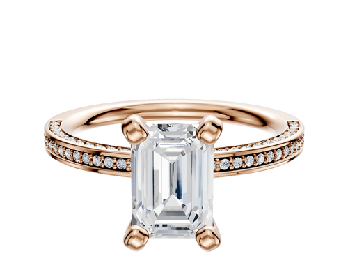 18K Rose Gold 4 Prong Classic Flat 3-Row-Pave 2.0mm Engagement Ring