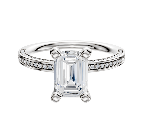 Platinum 4 Prong Classic Flat 3-Row-Pave 2.0mm Engagement Ring
