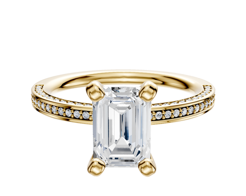 18K Yellow Gold 4 Prong Classic Flat 3-Row-Pave 2.0mm Engagement Ring