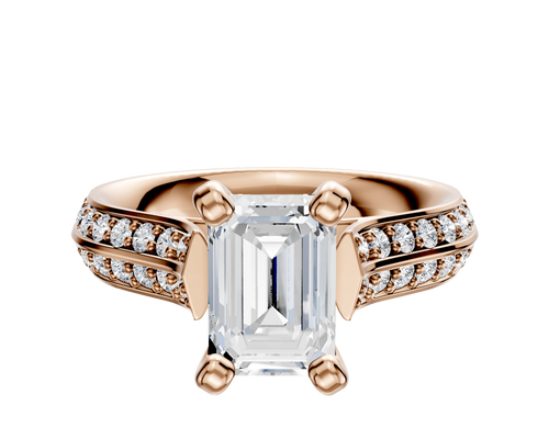 18K Rose Gold 4 Prong Cathedral Knife Edge 1-Row-Pave 2.5mm Engagement Ring