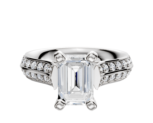 18K White Gold 4 Prong Cathedral Knife Edge 1-Row-Pave 2.5mm Engagement Ring