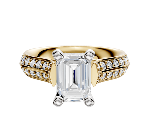 18K Two Tone 4 Prong Cathedral Knife Edge 1-Row-Pave 2.5mm Engagement Ring