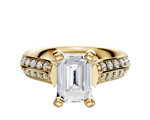 18K Yellow Gold 4 Prong Cathedral Knife Edge 1-Row-Pave 2.5mm Engagement Ring