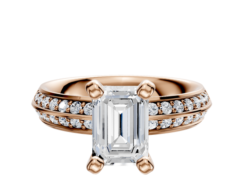18K Rose Gold 4 Prong Classic Knife Edge 1-Row-Pave 2.5mm Engagement Ring