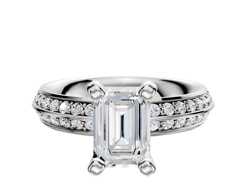 Platinum 4 Prong Classic Knife Edge 1-Row-Pave 2.5mm Engagement Ring
