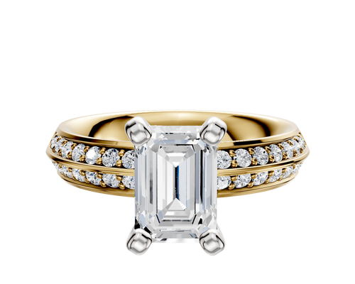 18K Two Tone 4 Prong Classic Knife Edge 1-Row-Pave 2.5mm Engagement Ring