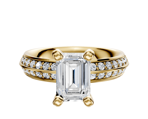 14K Yellow Gold 4 Prong Classic Knife Edge 1-Row-Pave 2.5mm Engagement Ring