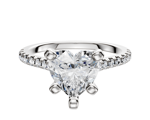 14K White Gold 4 Prong Cathedral Dome 1-Row-Pave 2.5mm Engagement Ring