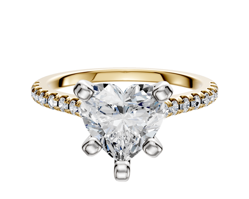 18K Two Tone 4 Prong Cathedral Dome 1-Row-Pave 2.5mm Engagement Ring