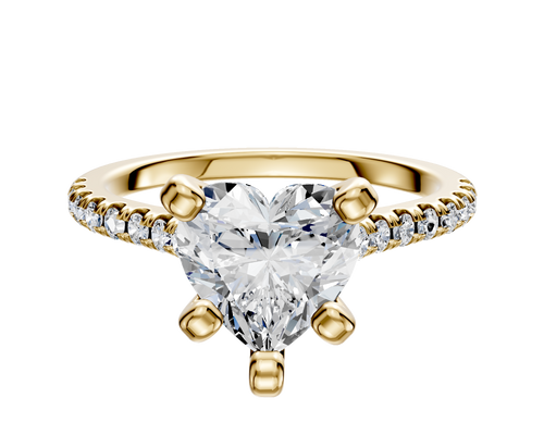 18K Yellow Gold 4 Prong Cathedral Dome 1-Row-Pave 2.5mm Engagement Ring