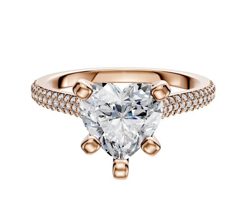14K Rose Gold 4 Prong Cathedral Dome 3-Row-Pave 2.0mm Engagement Ring