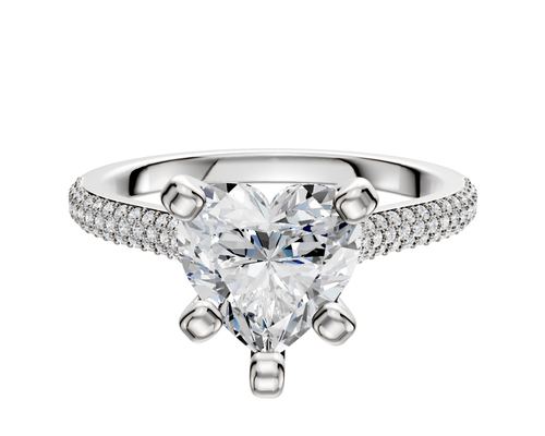 14K White Gold 4 Prong Cathedral Dome 3-Row-Pave 2.0mm Engagement Ring
