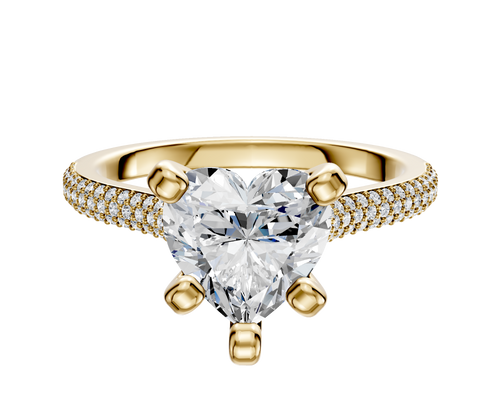 14K Yellow Gold 4 Prong Cathedral Dome 3-Row-Pave 2.0mm Engagement Ring