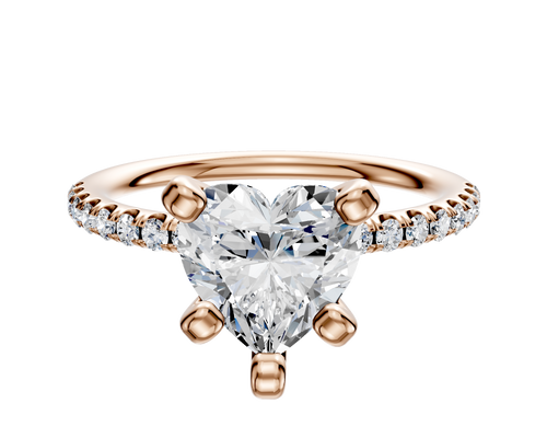 18K Rose Gold 4 Prong Classic Dome 1-Row-Pave 2.5mm Engagement Ring