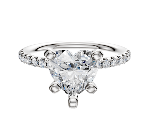 14K White Gold 4 Prong Classic Dome 1-Row-Pave 2.5mm Engagement Ring
