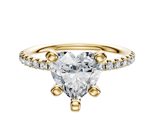18K Yellow Gold 4 Prong Classic Dome 1-Row-Pave 2.5mm Engagement Ring