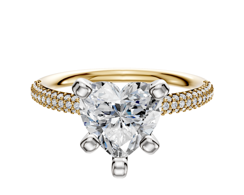14K Two Tone 4 Prong Classic Dome 3-Row-Pave 2.0mm Engagement Ring