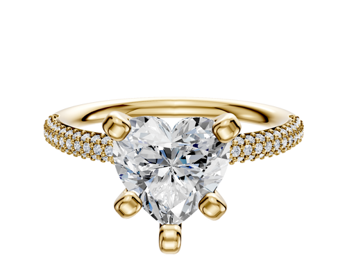 18K Yellow Gold 4 Prong Classic Dome 3-Row-Pave 2.0mm Engagement Ring