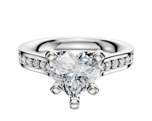 14K White Gold 4 Prong Cathedral Flat 1-Row-Pave 2.5mm Engagement Ring